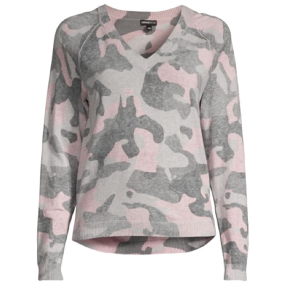 J4. Minnie Rose Camo-print V-neck Cashmere Sweater In Pink Sand